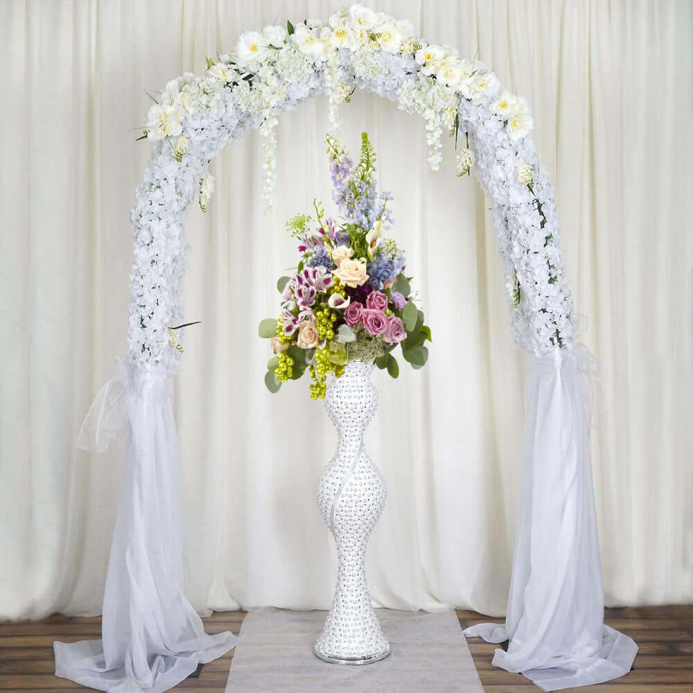 40" Magical Mermaid Style Mirror Mosaic and Pearl Studded Floor Vase