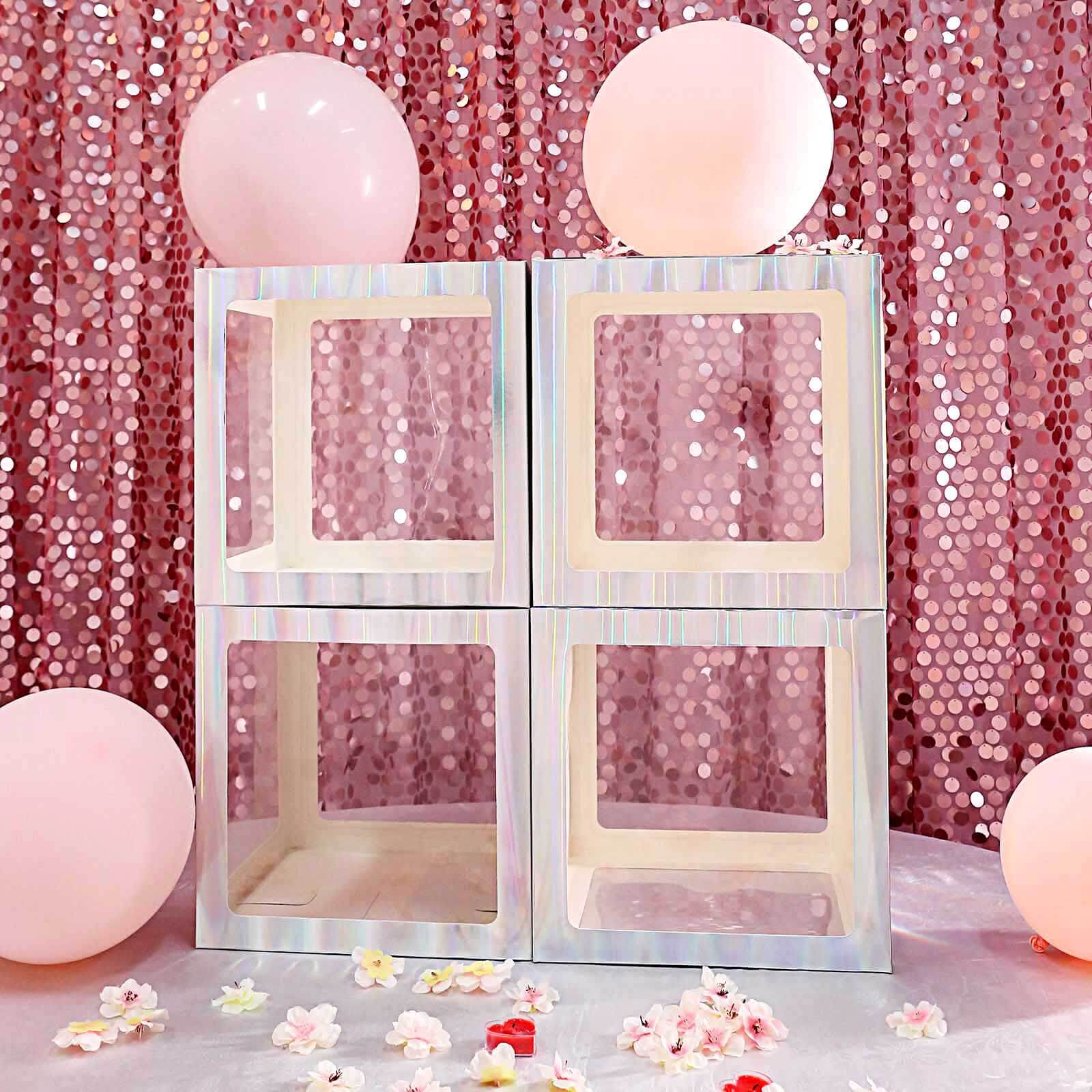 2 Pack 12" Iridescent Clear Baby Shower Party Decoration Boxes, Transparent DIY Balloon Boxes