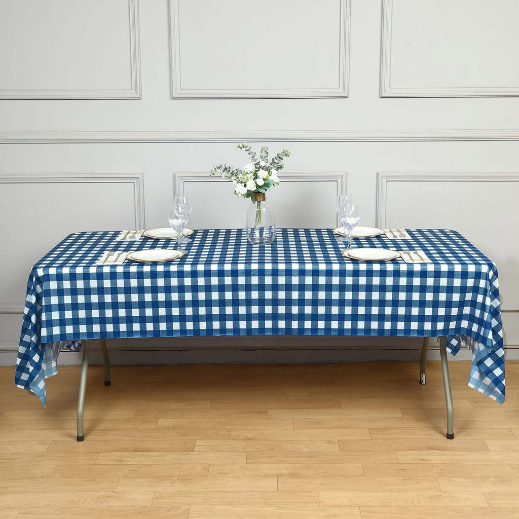5-Pack Plastic Table Covers Navy Blue Checkered Rectangle - Durable PVC Disposable Covers for Events 54"x108"