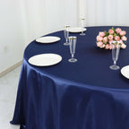 Satin 132" Round Tablecloth Navy Blue - Stylish Seamless Table Cover