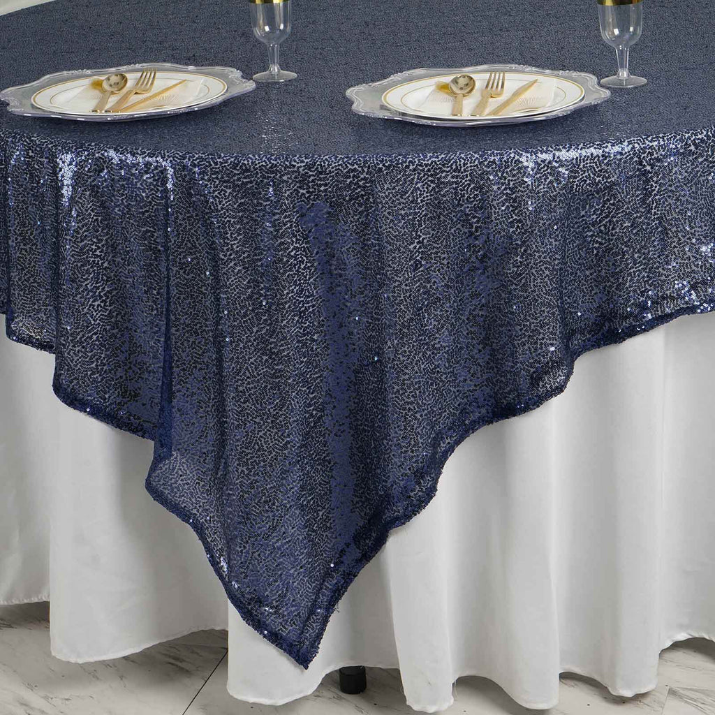 Sequin 90"x90" Table Overlay Square Tablecloth Navy Blue - Sparkly Table Cover
