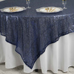 Sequin 90"x90" Table Overlay Square Tablecloth Navy Blue - Sparkly Table Cover