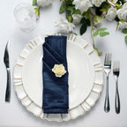 5 Pack Taffeta 20"x20" Napkins Navy Blue - Accordion Crinkle Dinner Napkins