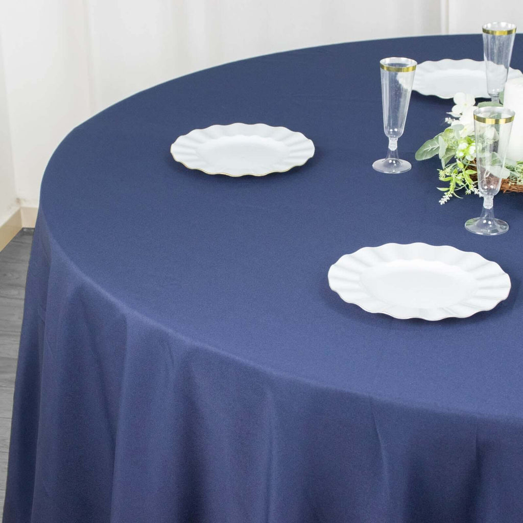Premium Polyester 120" Round Tablecloth Navy Blue - Seamless 220GSM Wrinkle-Resistant Table Cover