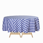 Polyester 90" Round Tablecloth White/Navy Blue - Checkered Buffalo Plaid Table Cover