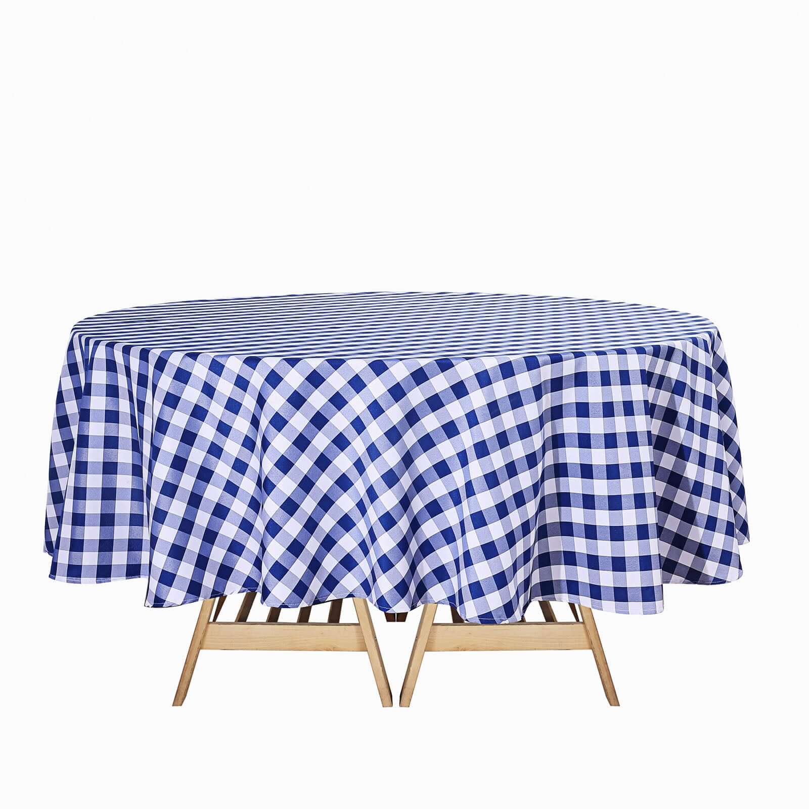 Polyester 90" Round Tablecloth White/Navy Blue - Checkered Buffalo Plaid Table Cover