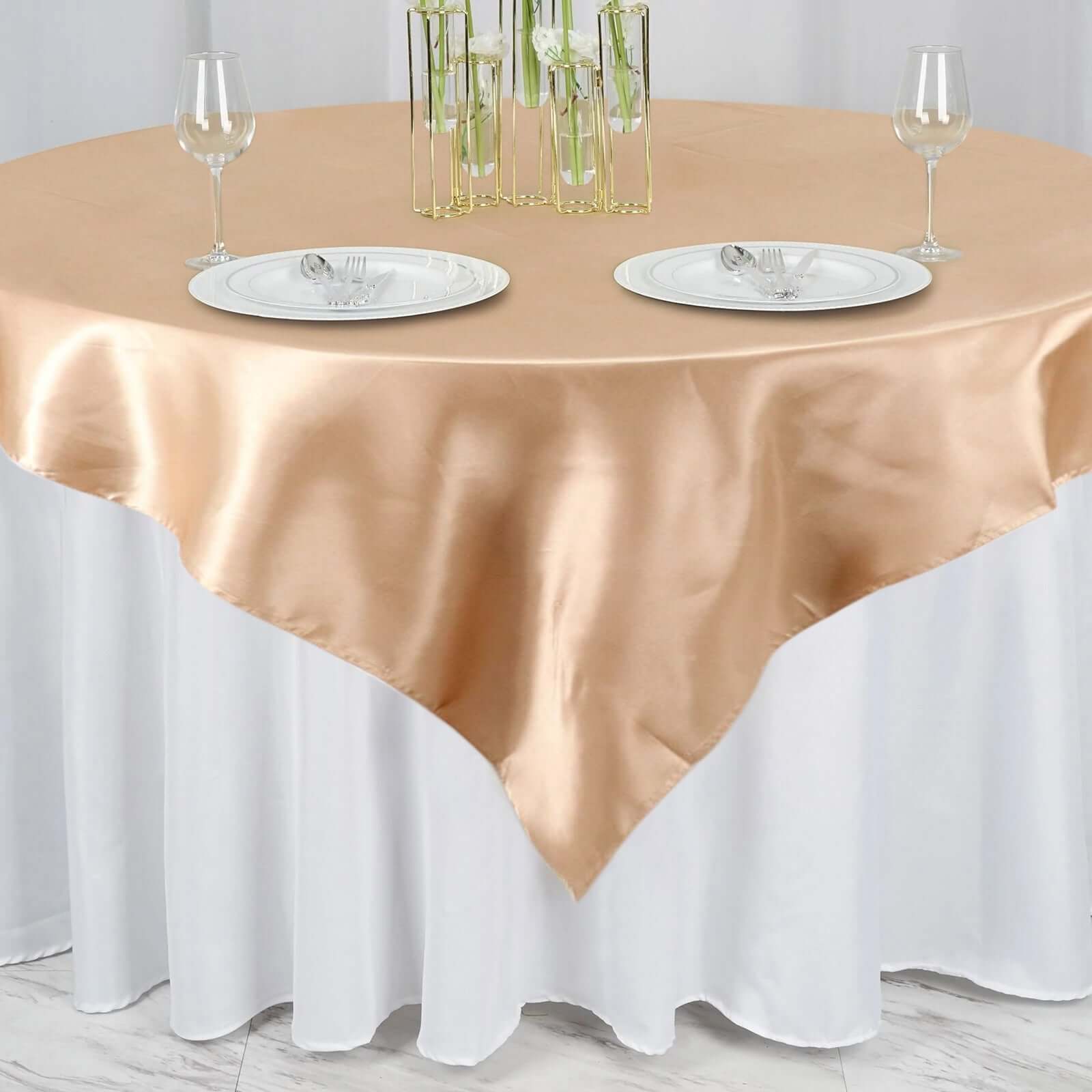 Satin 72"x72" Table Overlay Square Tablecloth Nude - Smooth Finish Table Cover