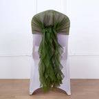 1 Set Chiffon Hoods Chair Sashes with Willow Ruffles Design Olive Green - Stylish Chair Bow Decor