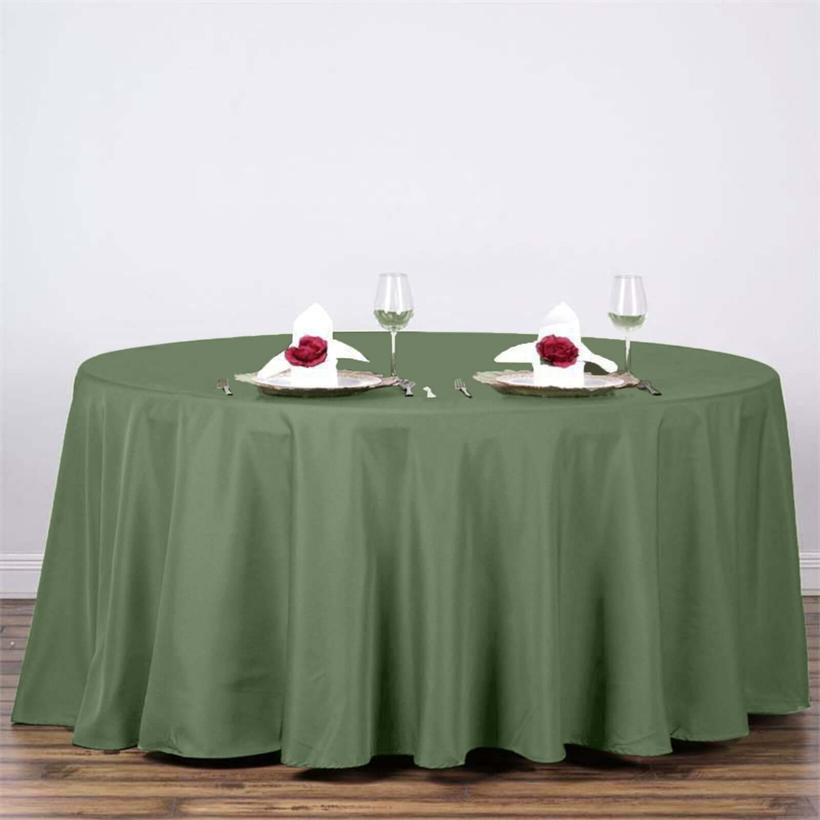Polyester 120" Round Tablecloth Olive Green - Seamless Wrinkle-Resistant Table Cover