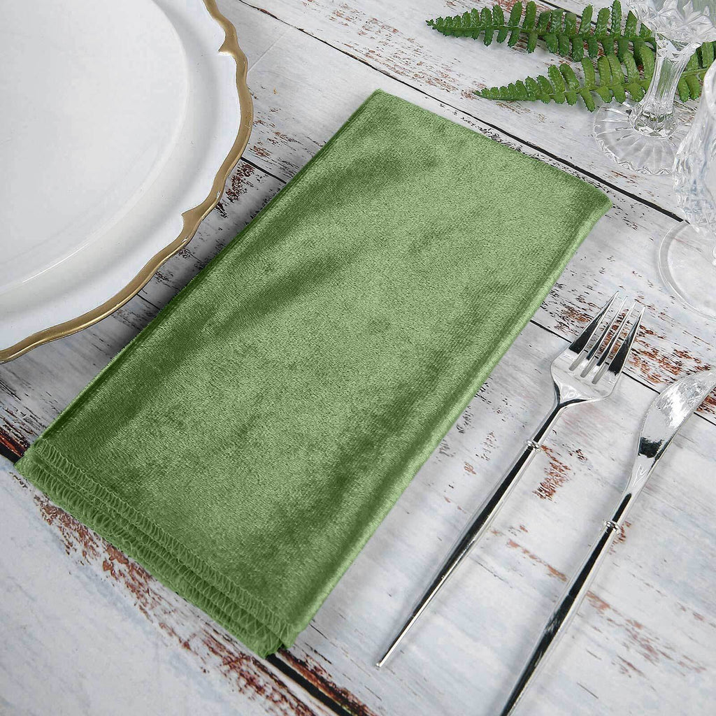5 Pack Premium Velvet 20"x20" Napkins Olive Green - Soft Sheen Finish Cloth Napkins