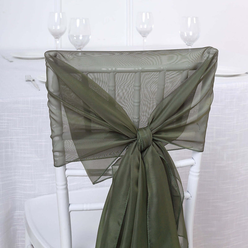 5 Pack Chiffon Chair Sashes Olive Green - Soft & Lightweight Designer Chair Bows 22"x78"