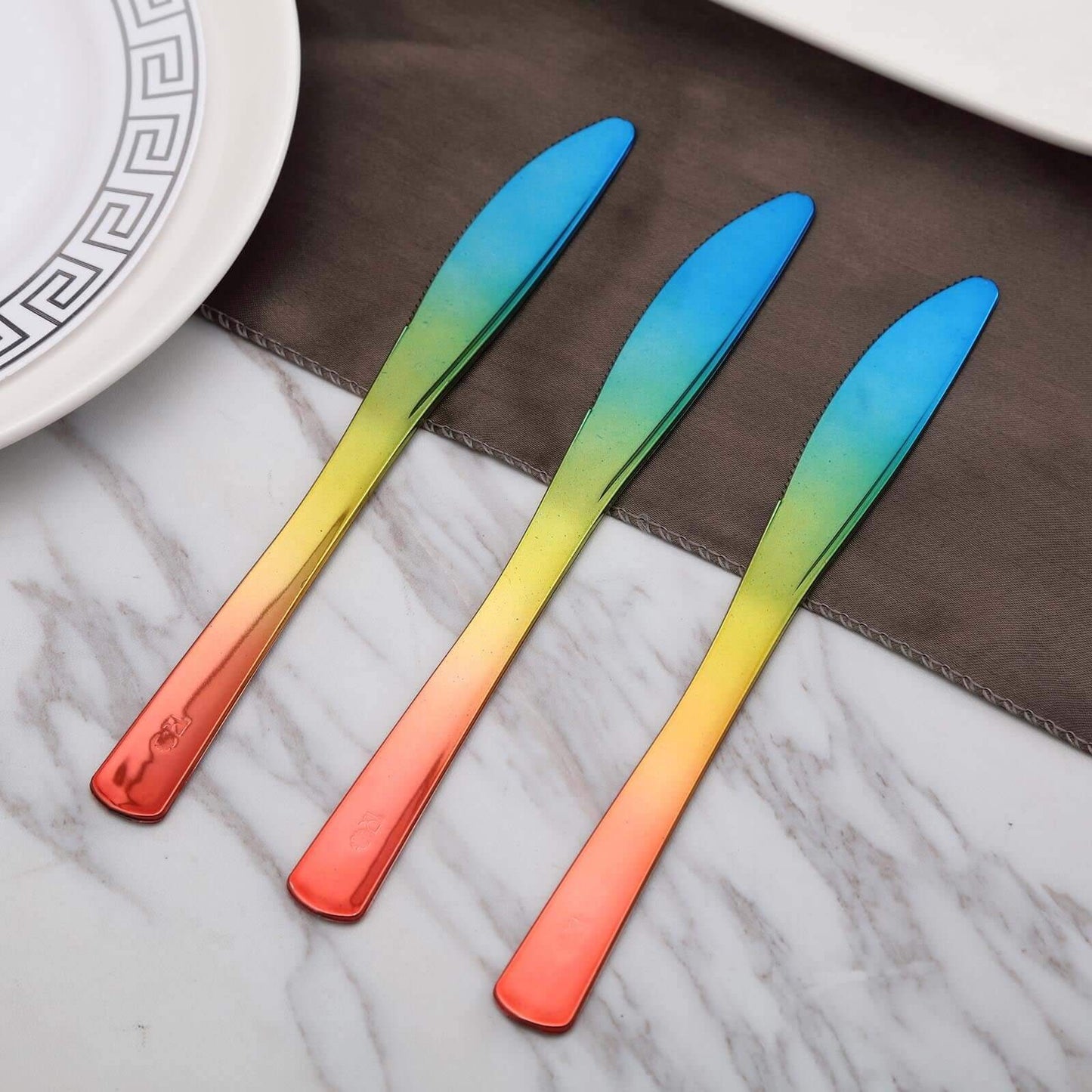 24 Pack - 8" Rainbow Ombre Design Heavy Duty Plastic Knives