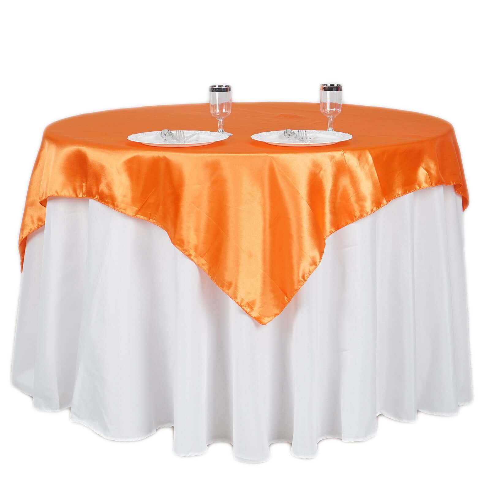 Satin 60"x60" Table Overlay Square Tablecloth Orange - Smooth Silky Touch Table Cover