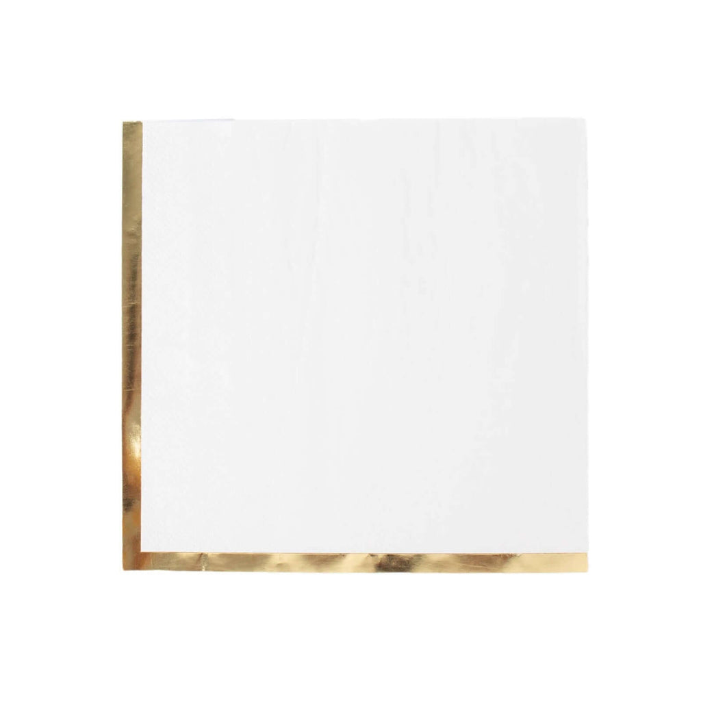 50-Pack Paper Beverage Napkins with Gold Foil Edge White - Disposable 2 Ply Cocktail Napkins for Events 6.5"x6.5"