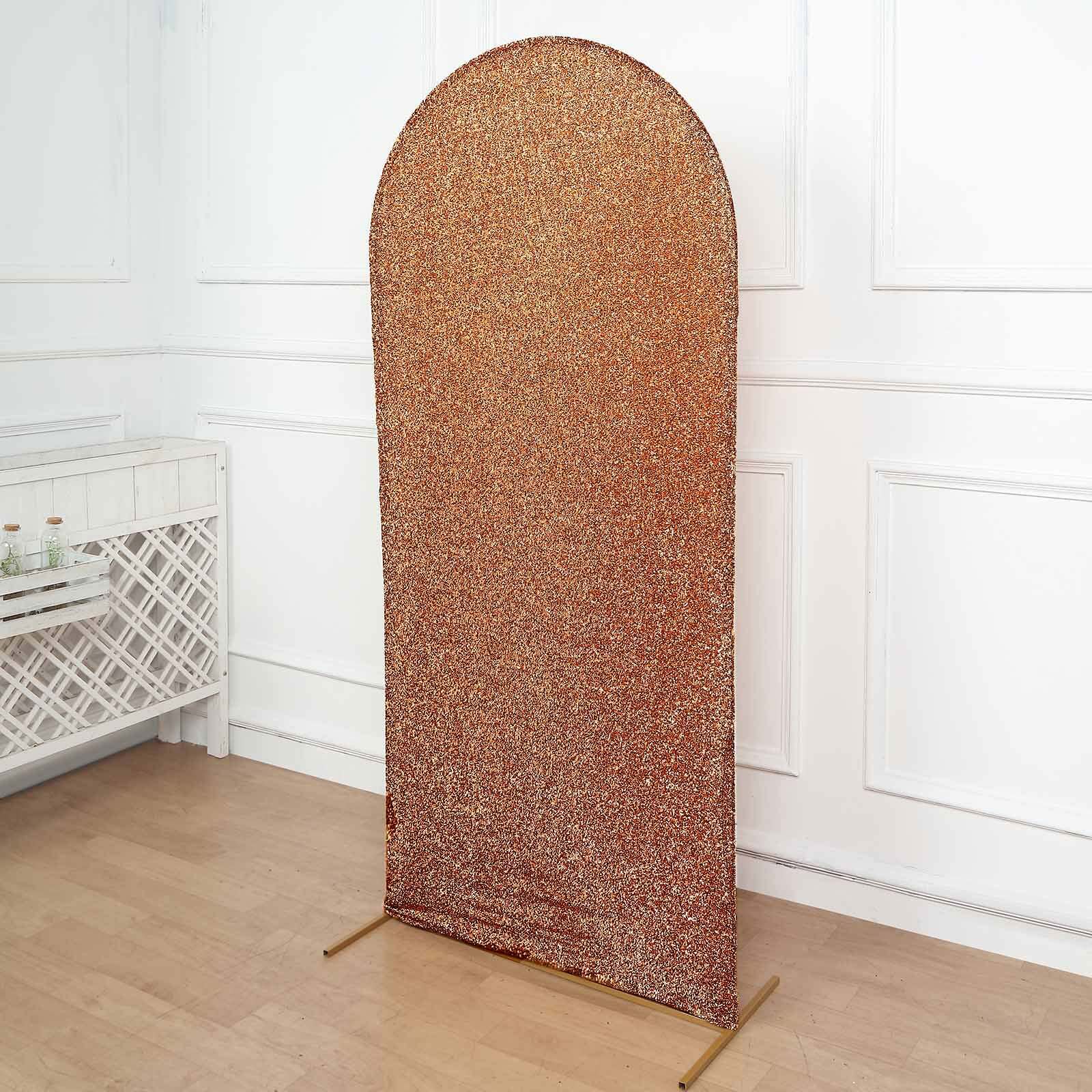 6ft Antique Gold Shimmer Tinsel Spandex Chiara Backdrop Stand Cover For Fitted Round Top Wedding Arch