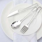 24-Pack Plastic Utensil Set with Modern Hollow Handle Design Silver - Disposable Silverware 7"
