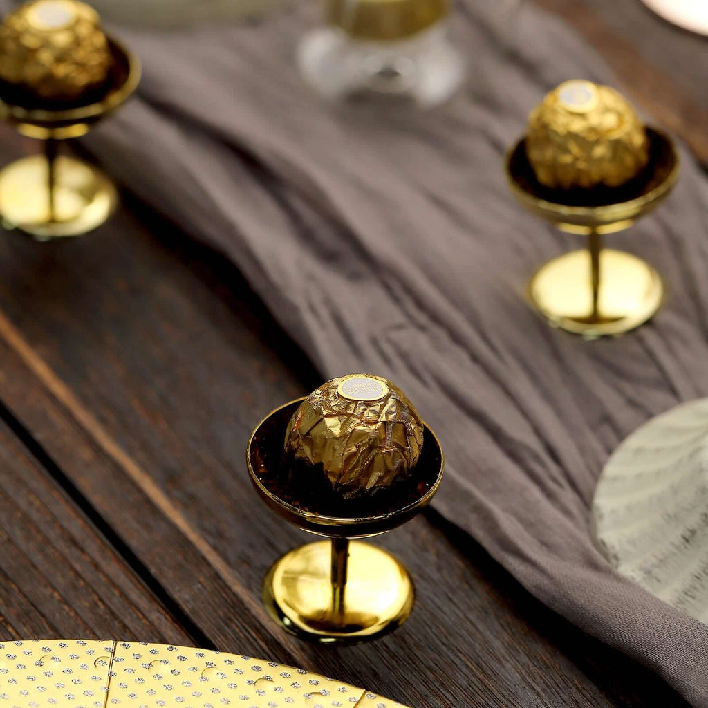 12-Pack Plastic Dessert Cup Candy Dishes Gold - Decorative Mini Pedestal Stands for Treats 2"