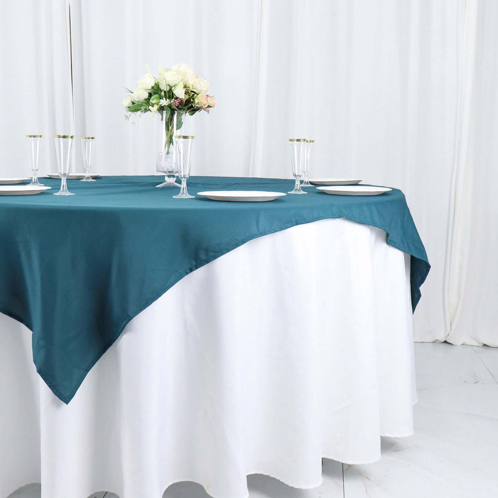 Polyester 54"x54" Table Overlay Square Tablecloth Peacock Teal - Wrinkle-Resistant & Durable Table Cover