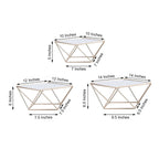 Set of 3 Metal Cake Dessert Stands Geometric Stackable Design Gold with Square Glass Top - Pedestal Display Centerpieces
