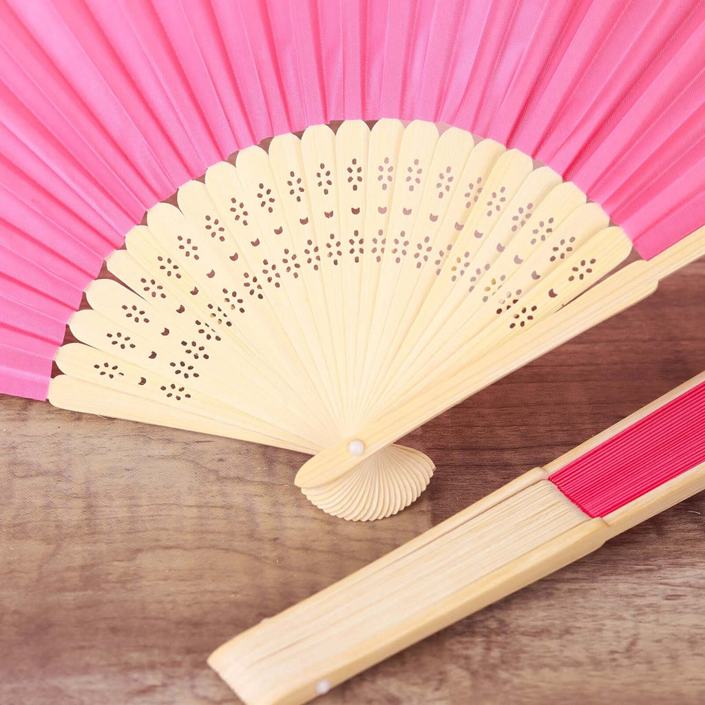 5 Pack Fuchsia Asian Silk Folding Fans Party Favors, Oriental Folding Fan Favors