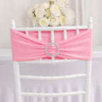 5 Pack Stretch Spandex Chair Sashes Pink - Reusable Chair Bands with Silver Diamond Ring Slide Buckle 5"x14"