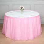 Plastic Table Skirt Pink Ruffled - Durable Disposable Skirt for Events 14ft