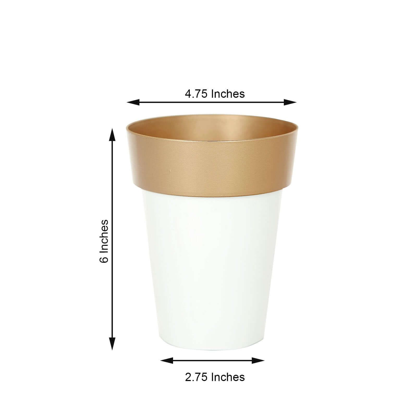 2-Pack Flower Plant Pots Medium Design White with Gold Rim - Plastic Indoor Decorative Planters 6"