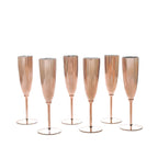6-Pack Plastic Champagne Flutes in Metallic Rose Gold - Classy Disposable Champagne Glasses for Toasting & Cocktail Parties 5oz