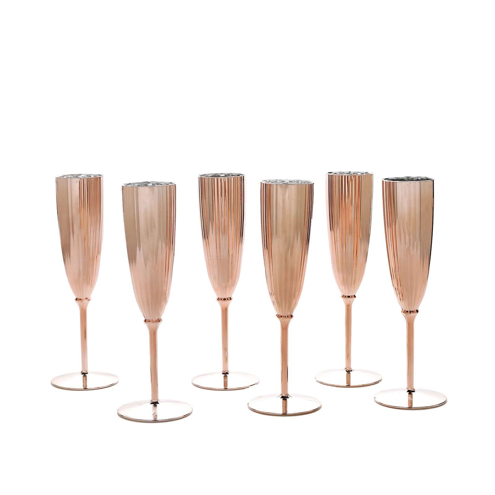 6-Pack Plastic Champagne Flutes in Metallic Rose Gold - Classy Disposable Champagne Glasses for Toasting & Cocktail Parties 5oz