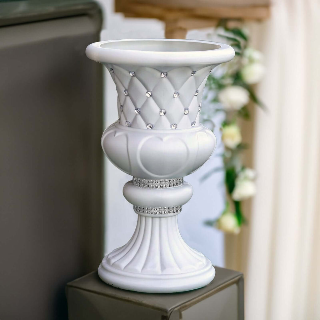 2 Pack White Crystal Beaded Italian Inspired Pedestal Stand Flower Plant Pillar With 10mm Crystal Studs - 18" Tall PVC