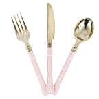 24 Pack Gold 7.5" Heavy Duty Plastic Knives with Blush Handle, Disposable Silverware