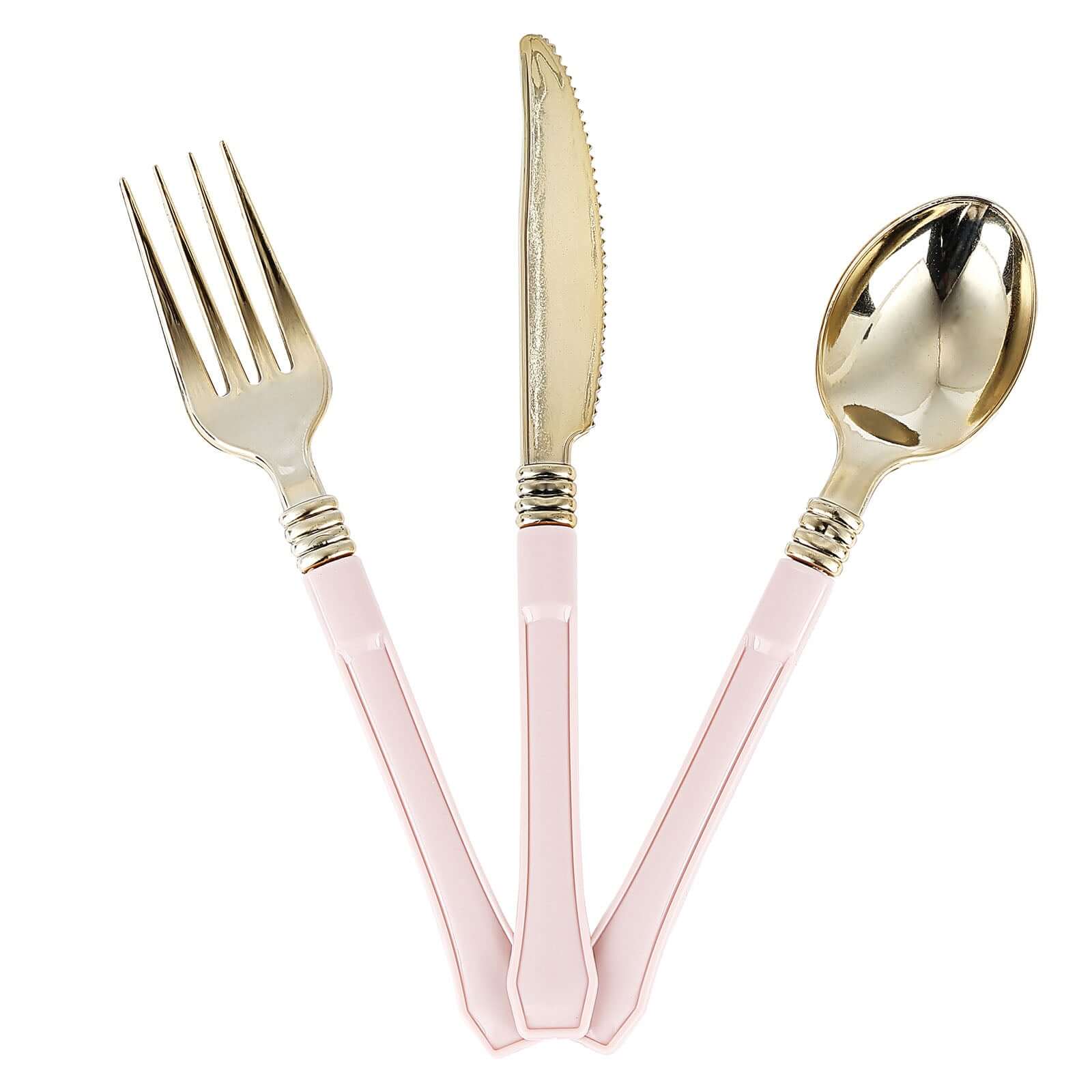 24 Pack Gold 7.5" Heavy Duty Plastic Knives with Blush Handle, Disposable Silverware