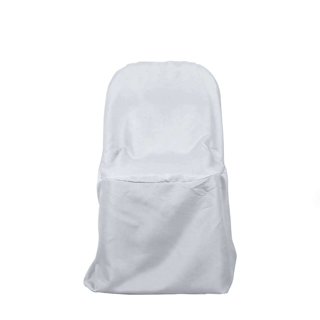 Polyester Slip On Folding Chair Covers Silver - Stain-Resistant Reusable Durable Fabric