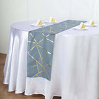 Polyester 9ft Table Runner Dusty Blue with Gold Foil Modern Geometric Accent