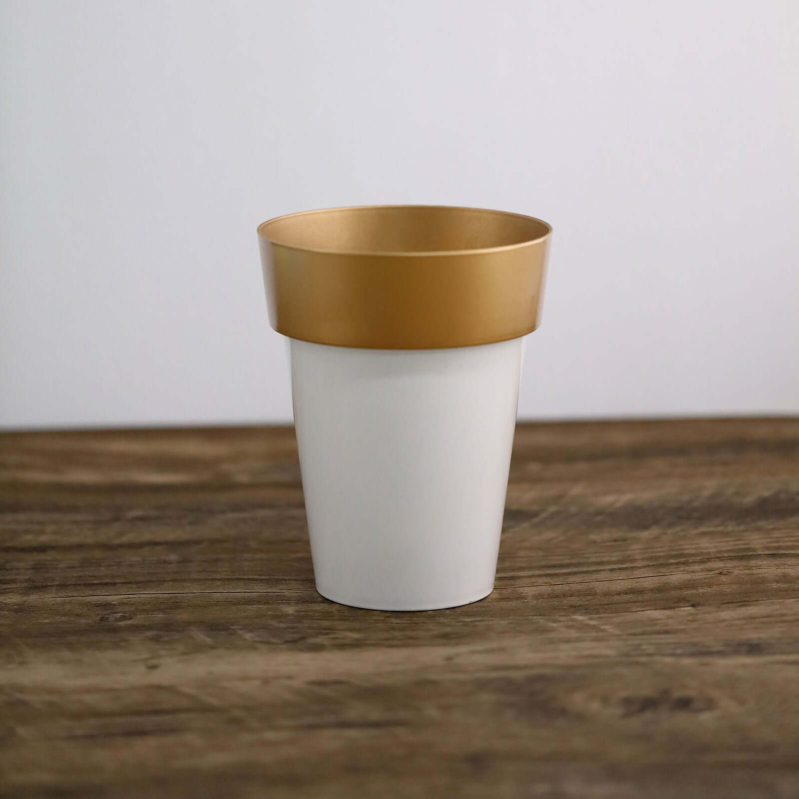 2-Pack Flower Plant Pots Medium Design White with Gold Rim - Plastic Indoor Decorative Planters 6"