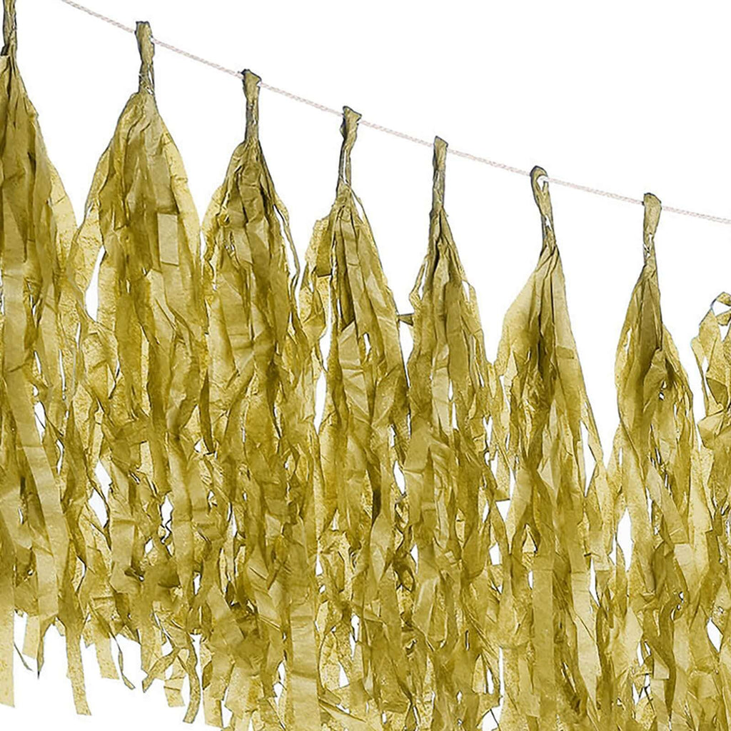 12 Pack Pre-Tied Gold Paper Fringe Tassels With Garland String, Hanging Streamer Banner