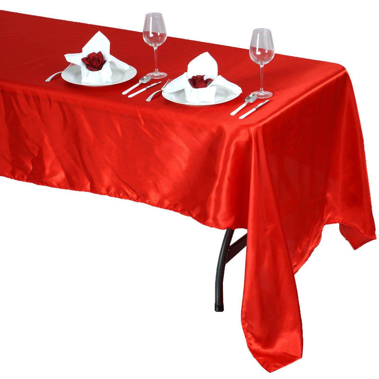Satin Rectangular 60"x126" Tablecloth Red - Smooth and Lustrous Table Cover