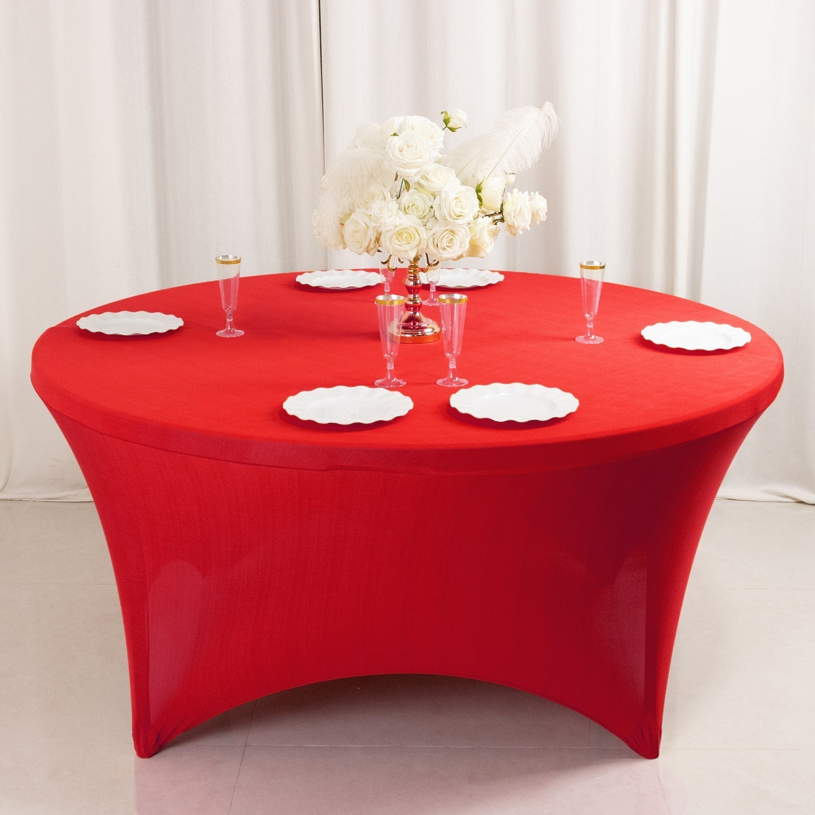 Stretch Spandex 5ft Round Tablecloth Red - Durable Form-Fitting Table Cover