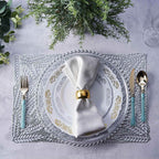 6-Pack Table Mats Wheat Design Silver - Vinyl Rectangle Non-Slip Surface for Stylish Settings 12"x18"