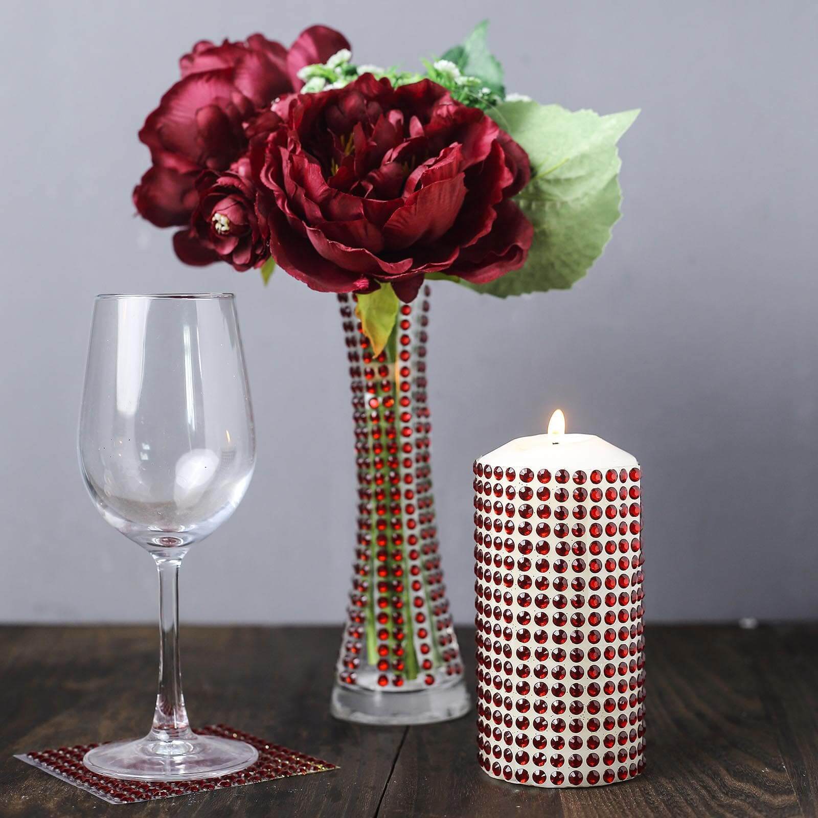 21â€x11" Red Self Adhesive Rhinestone Diamond Sticker Wrap Sheets, DIY Craft Gem Stickers