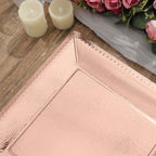 10-Pack Disposable Square Charger Plates in Rose Gold with Leather Like Texture - 1100GSM Durable Paper Chargers for Sophisticated Events 13"
