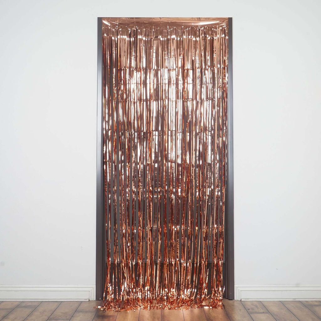 8ft Rose Gold Metallic Tinsel Foil Fringe Doorway Curtain Party Backdrop
