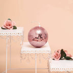 4 Pack 6" Rose Gold Foam Disco Mirror Ball With Hanging Strings, Holiday Christmas Ornaments