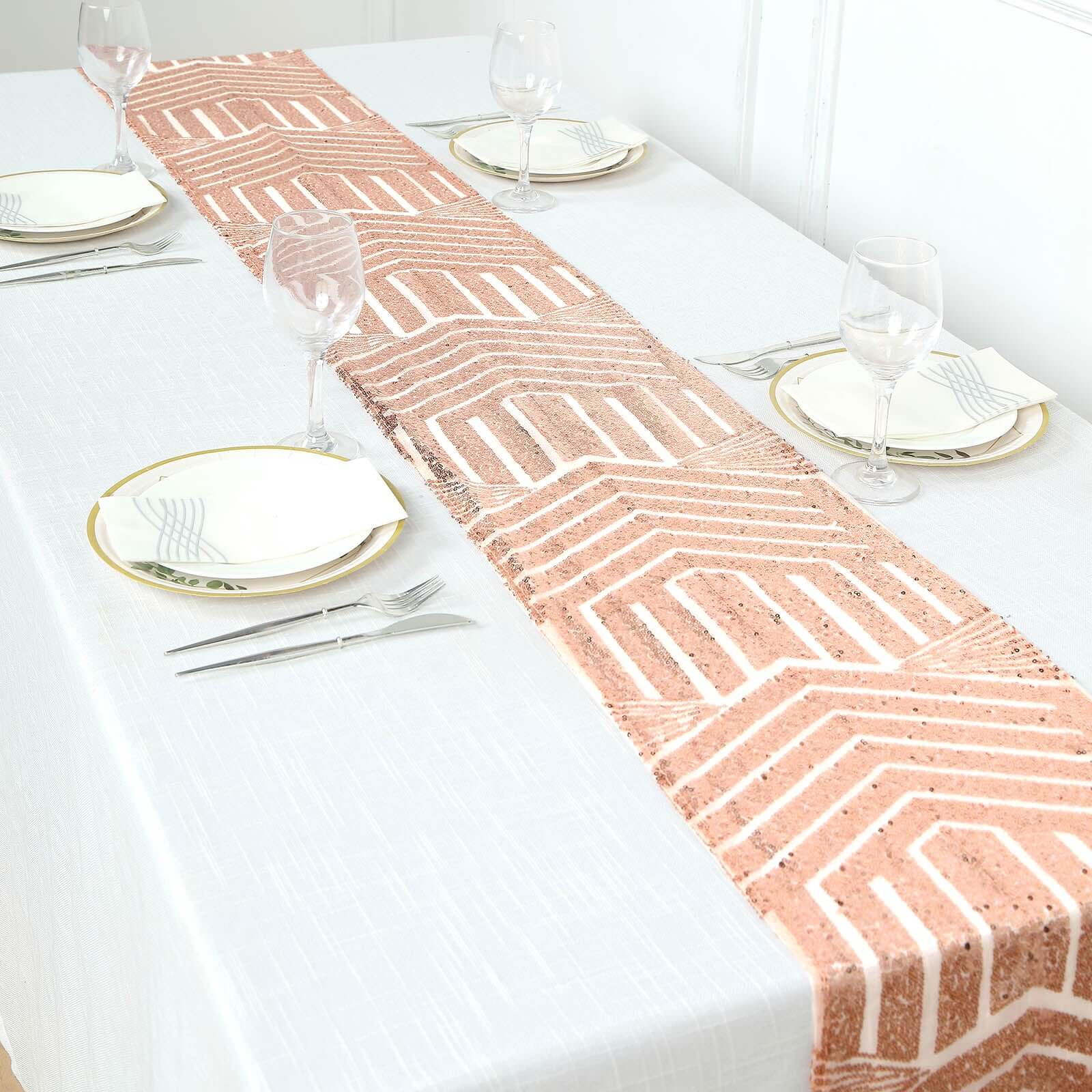 Sequin 12"x108" Table Runner Rose Gold - Diamond Glitz Design
