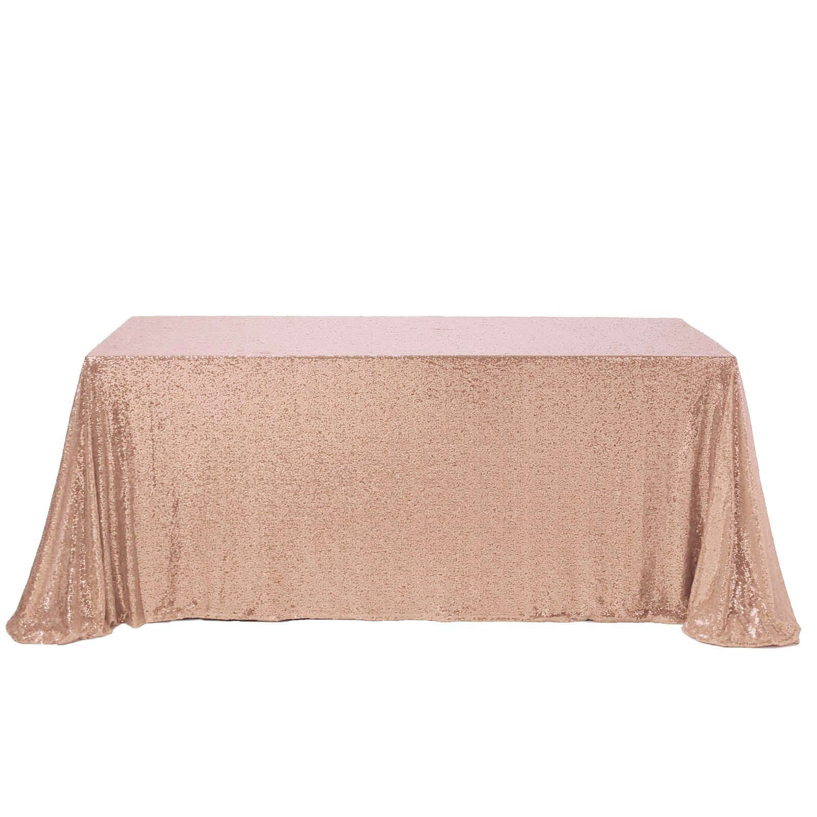 Sequin 90"x156" Rectangle Tablecloth Rose Gold - Seamless Twinkling Table Cover