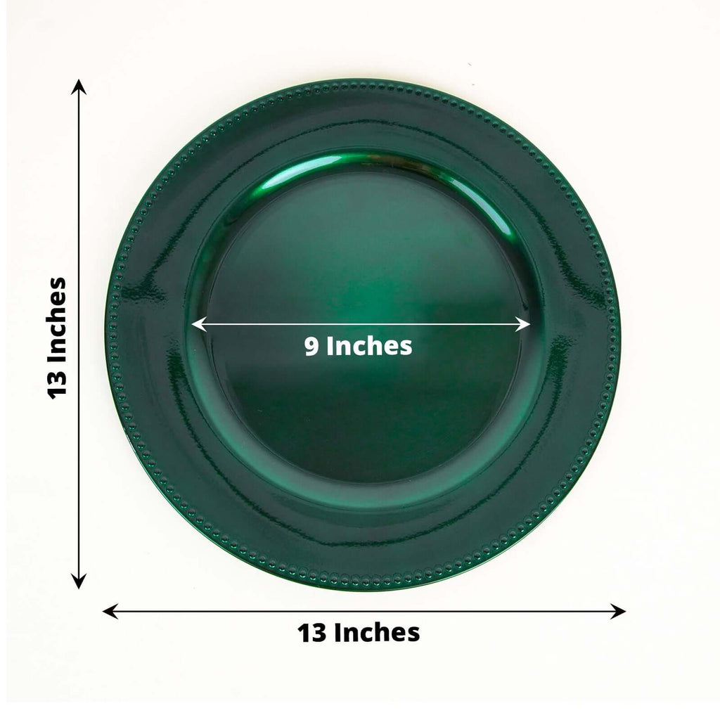 6-Pack Acrylic Round Charger Plates 13" in Hunter Emerald Green with Beaded Rim, Dinner Charger Event Tabletop Decor