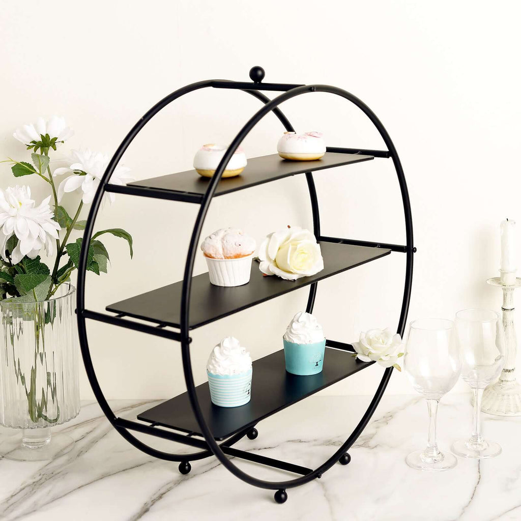 3-Tier Metal Round Cupcake Stand Matte Black - Stylish Dessert Holder Appetizer Display for Modern Weddings Dessert Buffets & Celebrations 21"