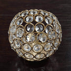 Crystal Beaded Metal Votive Tealight Holder Round Gold - Chic Multipurpose Table Vase for Events 4"