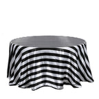 Satin 120" Round Tablecloth Black/White - Stripe Design with Seamless Silky Smooth Finish Table Cover