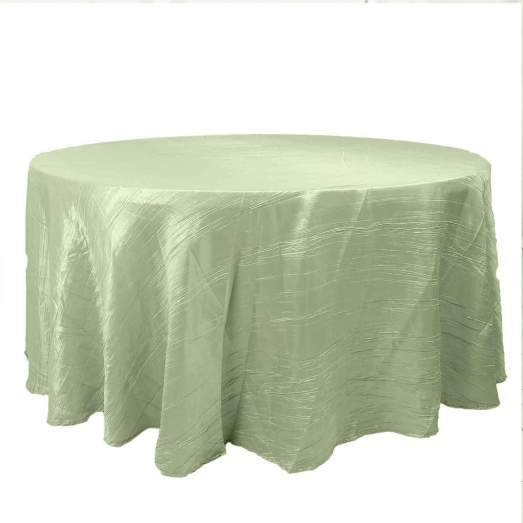 Taffeta 120" Round Tablecloth Sage Green - Seamless Accordion Crinkle Table Cover